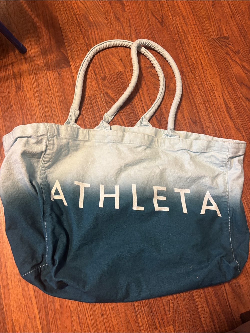 Athleta Ombre Teal Canvas Tote with Rope Handles